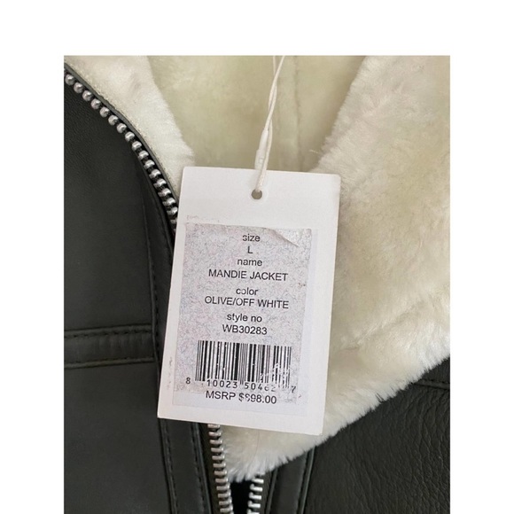 Women's Walter Baker Mandi Moto and Shearling Leather Jacket In Grey Green - Picture 3 of 6